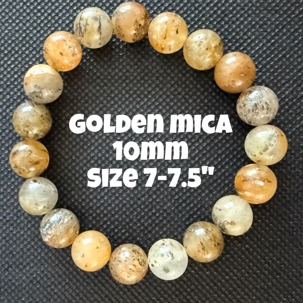Authentic Golden Mica 10mm Beaded Stretchy Bracelet by‎ Bombshell Beads